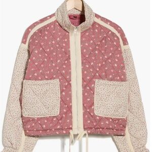 Blank NYC Floral Quilted Bomber Jacket in Blue and Brown